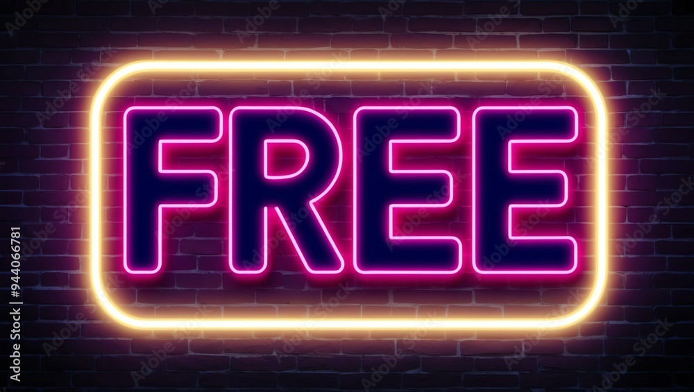Obraz premium neon backlit style of the word free on a brick wall background