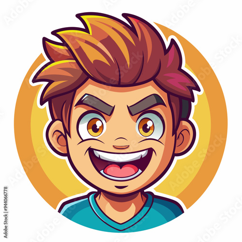 Cartoon Illustration of a Smiling Boy with Spiky Brown Hair