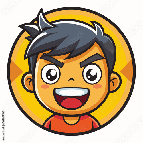 Cartoon Illustration of a Smiling Boy with Spiky Black Hair