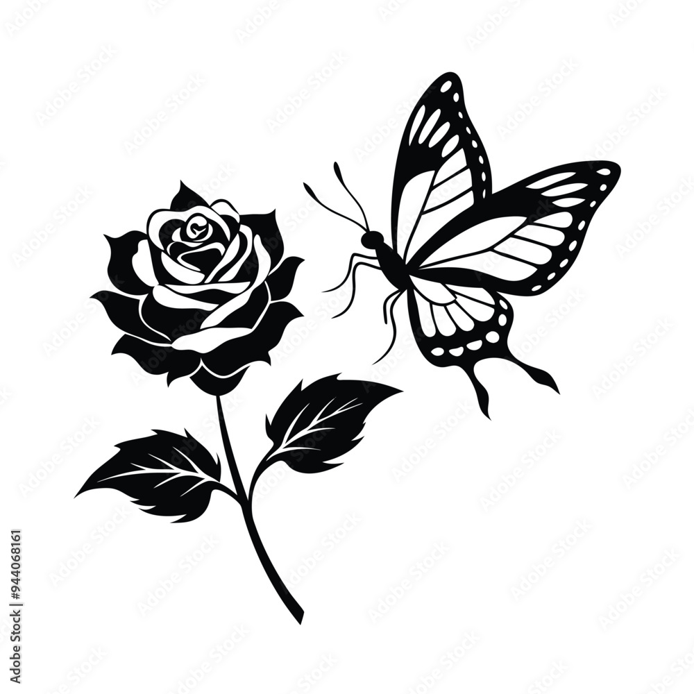 Obraz premium Silhouette of a rose flower isolated on a white background