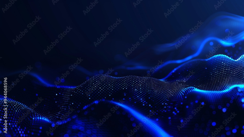 Dark tones intermixed with blue light waves create a calming and serene scene, evoking feelings of tranquility while emphasizing the elegance of modern digital art.