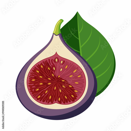 A Halved Fig with a Single Green Leaf