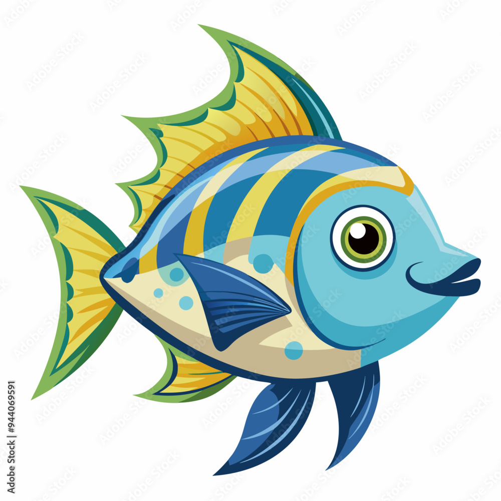 Naklejka premium Cartoon Blue and Yellow Fish with Mustache