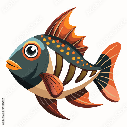 Cartoon Illustration of a Colorful Fish with Stripes and Spots