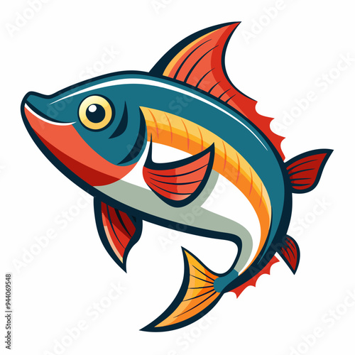 Cartoon illustration of a brightly colored fish jumping
