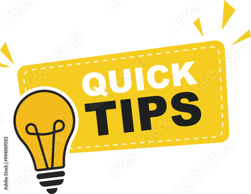 Quick tips sticker. Quick tips badge with lamp.