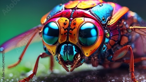 close-up of a colorful insect with well defined eyes Image of generative AI photo