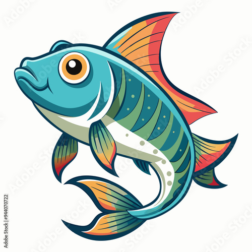 Cartoon Illustration of a Colorful Fish with a Large Eye