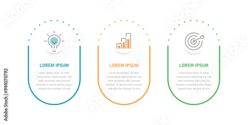 A round three-stage scheme for presentation. A modern infographic template for describing the process, stages, and sequence of events
