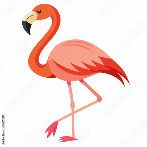 Pink Flamingo Standing on One Leg with a Curved Neck