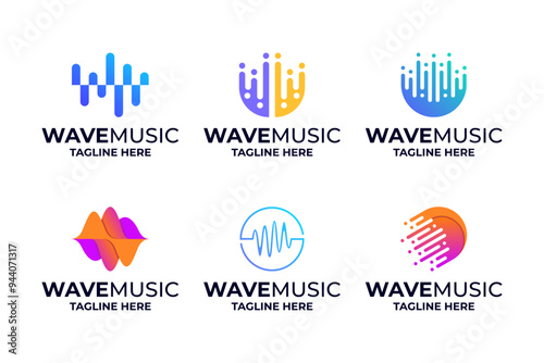 Set of colorful sound wave logo design.