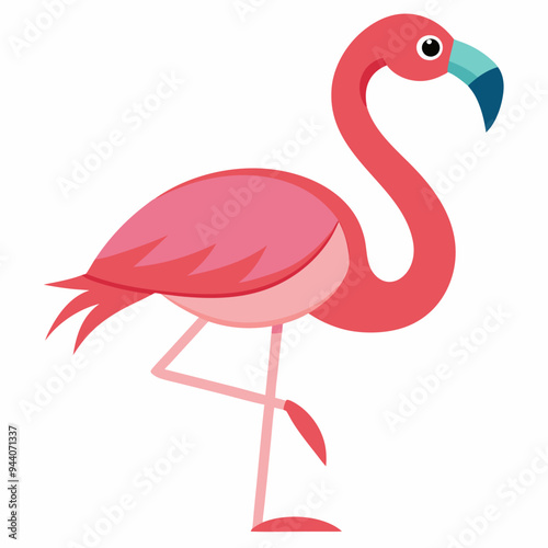 Cartoon Pink Flamingo Standing on One Leg