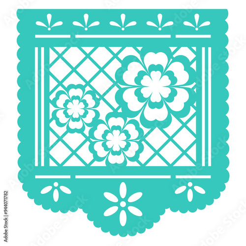 papel picado, a maxican paper cut with marigold flower  pattern illustration  photo