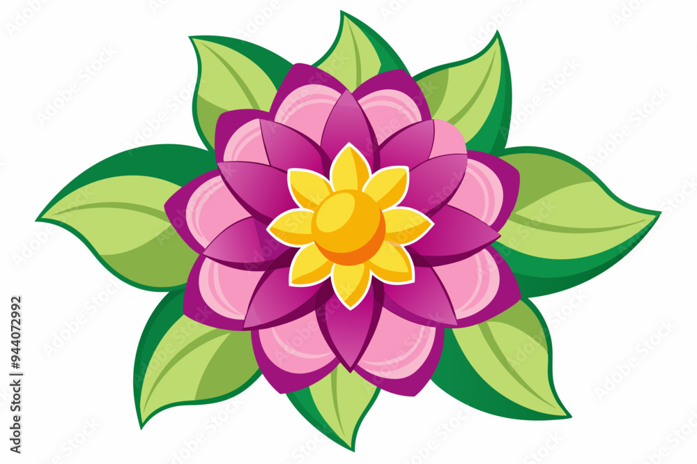 Pink Flower with Yellow Center and Green Leaves Pink Flower with Yellow Center and Green Leaves