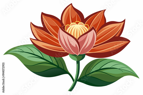 A Single Orange Flower with Green Leaves