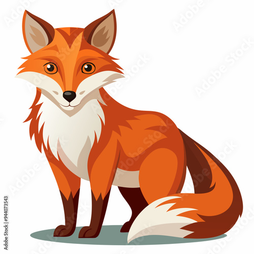 Cartoon Red Fox Sitting with White Background