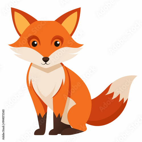 Cartoon Illustration of a Sitting Red Fox