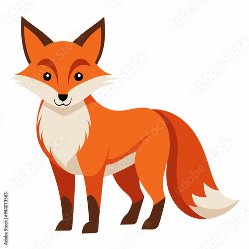 Cartoon Illustration of a Red Fox Standing with Its Tail Behind It