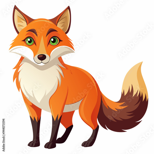 Cartoon Illustration of a Red Fox with Green Eyes