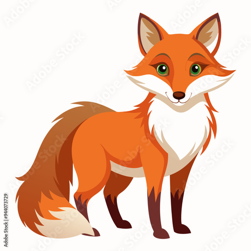 Cartoon Fox with a Fluffy Tail and Green Eyes