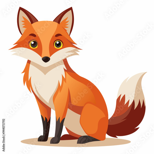 Sitting Orange Fox with White and Brown Fur