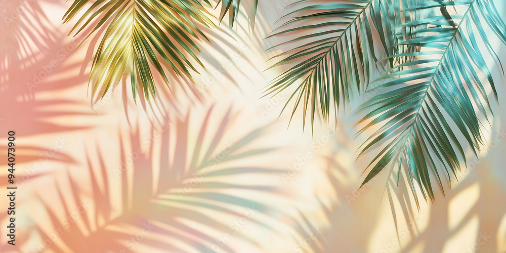 Vibrant palm leaves in various hues of green and yellow, creating a dynamic light and shadow effect that evokes the feeling of a serene tropical environment in the sunshine. Vibrant palm leaves in various hues of green and yellow, creating a dynamic light and shadow effect that evokes the feeling of a serene tropical environment in the sunshine.