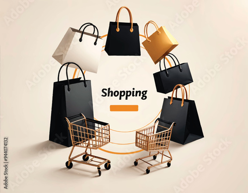 a circle of shopping bags and shopping carts with the words shopping on the middle of it