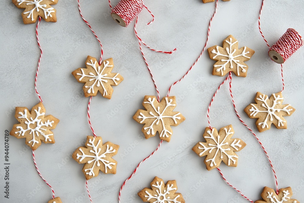 A table decorated with edible snowflake decorations for Christmas A table decorated with edible snowflake decorations for Christmas