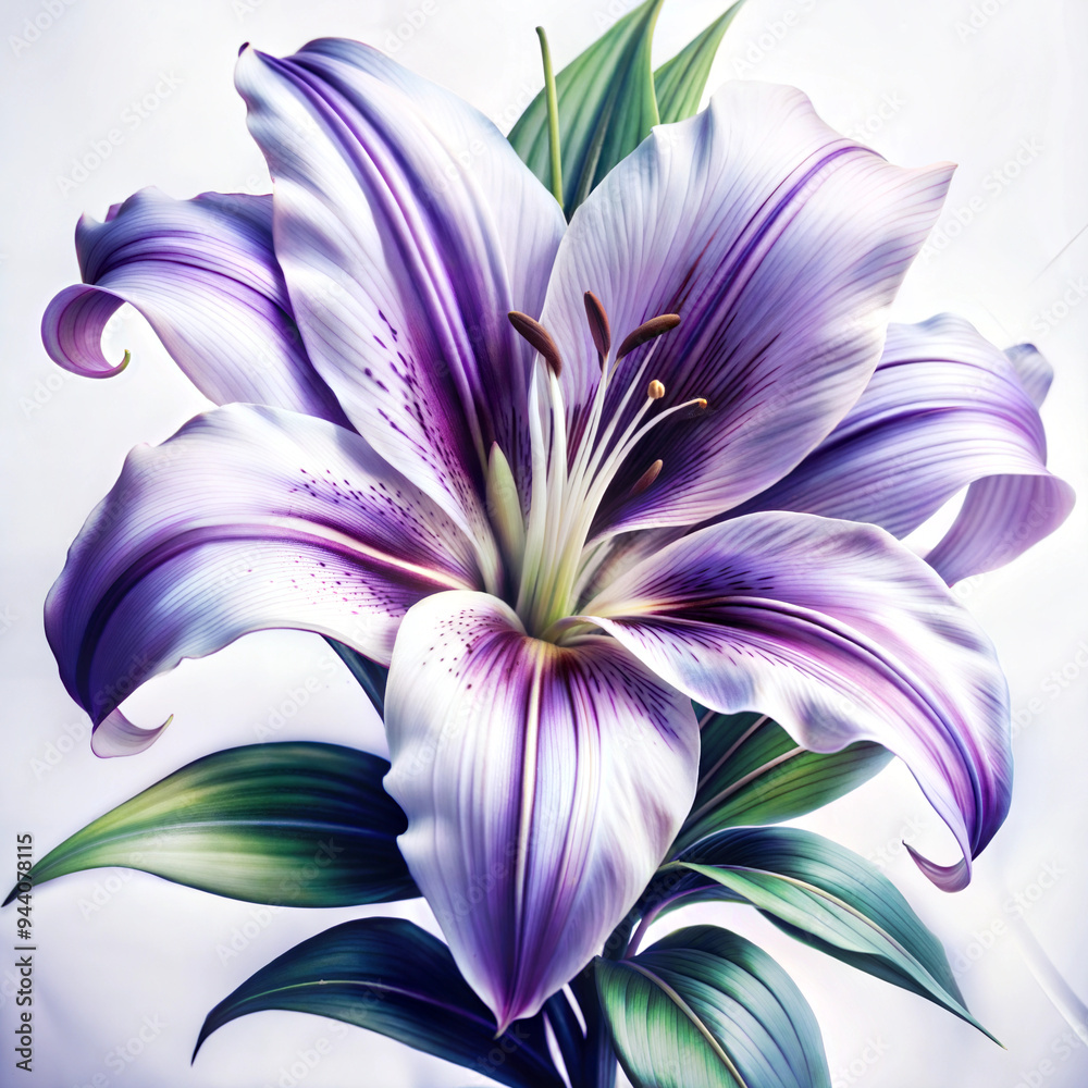 Fototapeta premium Elegant purple lily in full bloom showcasing delicate petals and vibrant colors