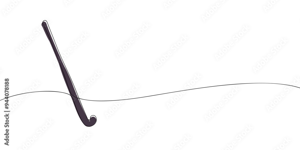 A single line drawing of a hockey stick. Continuous line field hockey sticks icon. One line icon. Vector illustration.