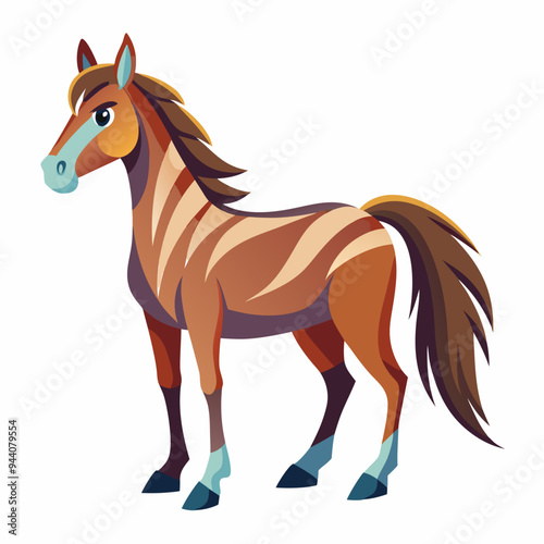 Cartoon Horse with Brown and White Stripes