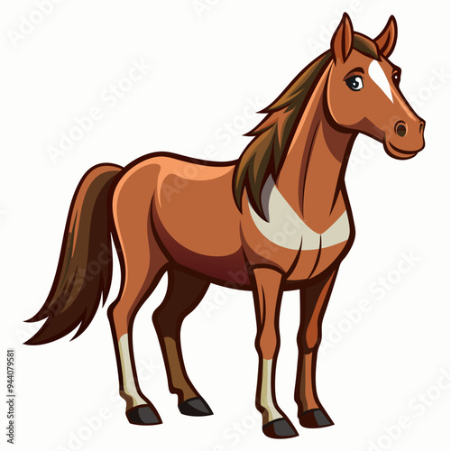 Cartoon Brown Horse with White Markings