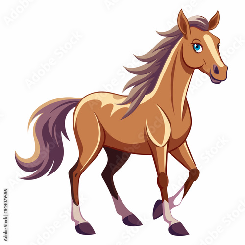 Cartoon Brown Horse with Purple Mane and Tail
