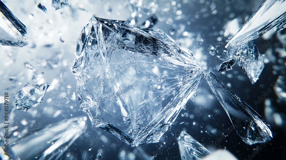 A close up of a broken glass cube on a black background A close up of a broken glass cube on a black background