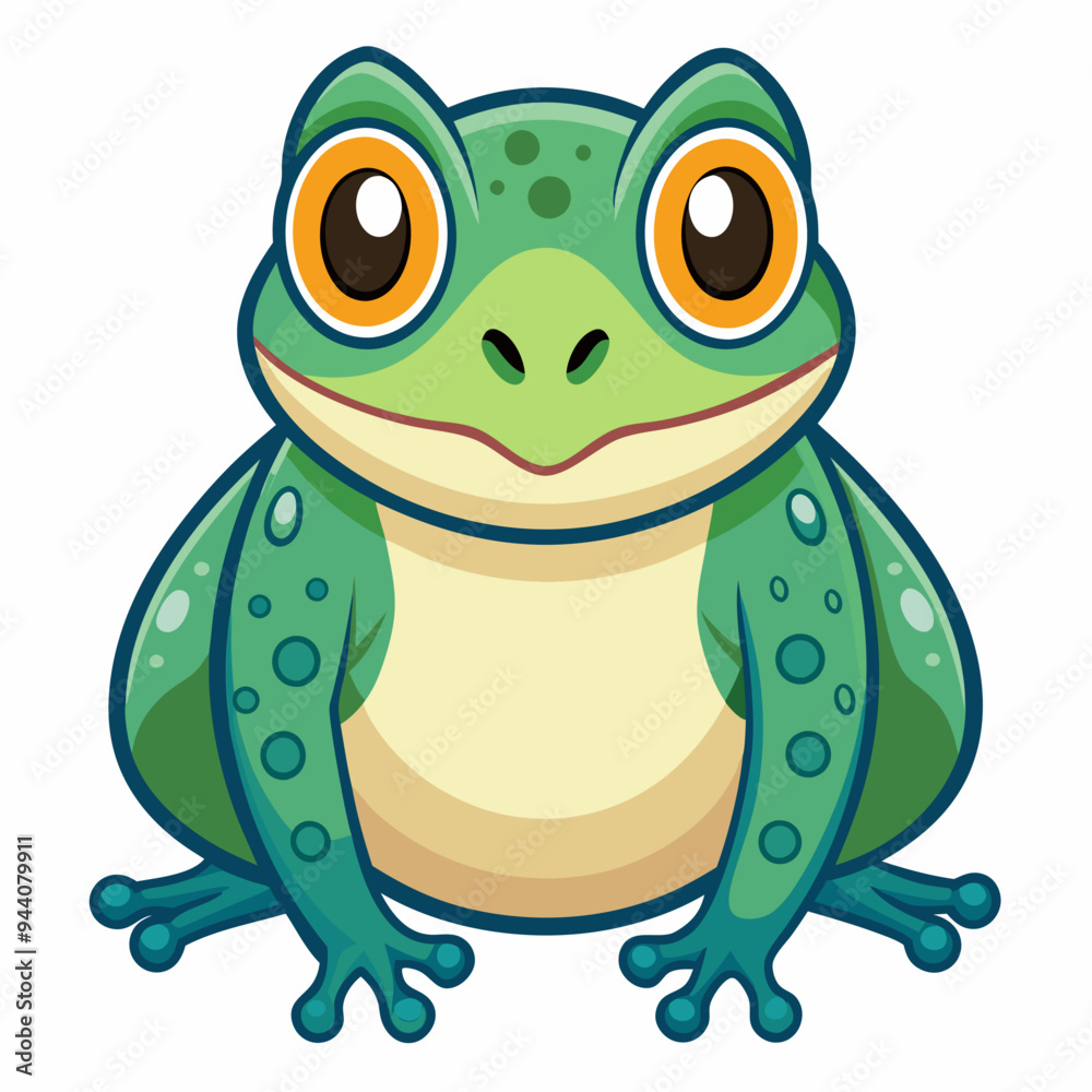Fototapeta premium Cartoon Green Frog with Large Orange Eyes