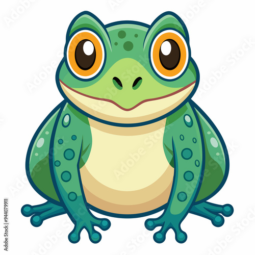 Cartoon Green Frog with Large Orange Eyes
