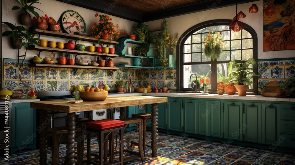 A photo of a bohemian-inspired kitchen A photo of a bohemian-inspired kitchen