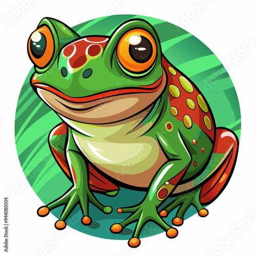 Cartoon Illustration of a Green and Red Spotted Frog