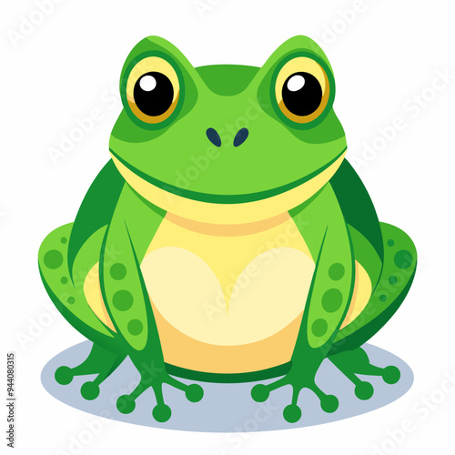 Cartoon Illustration of a Green Frog Sitting on a White Background