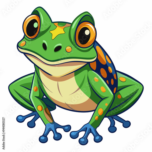 Cartoon Green Frog with Orange and Blue Spots