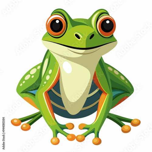 Green Tree Frog with Orange Eyes and Yellow Toes
