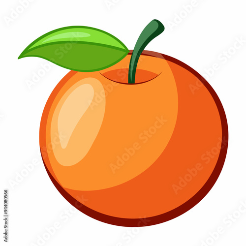 A Single Orange Fruit with a Green Leaf