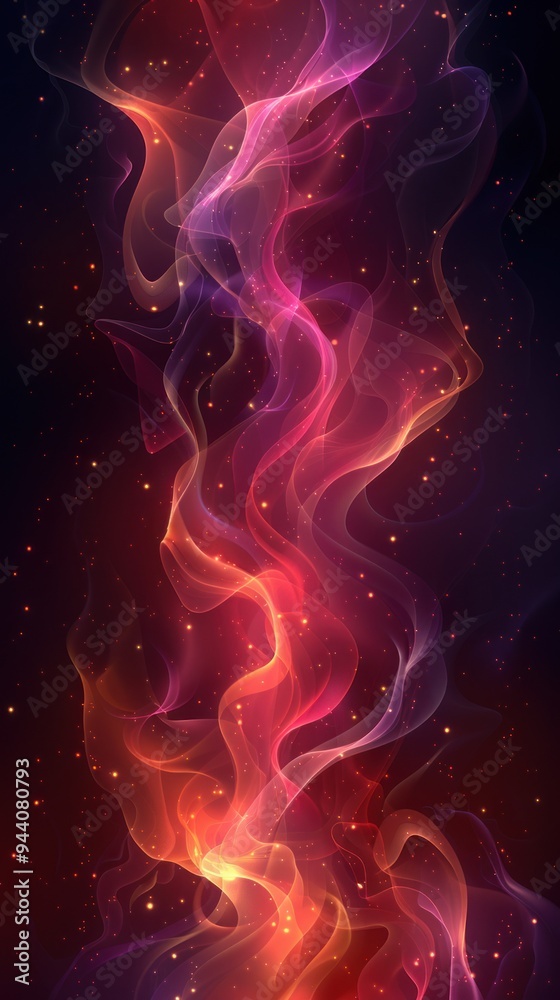 Red and orange smoke swirl against a dark background with glittering particles Red and orange smoke swirl against a dark background with glittering particles