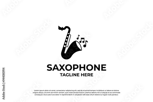 Retro jazz logo design with saxophone logo