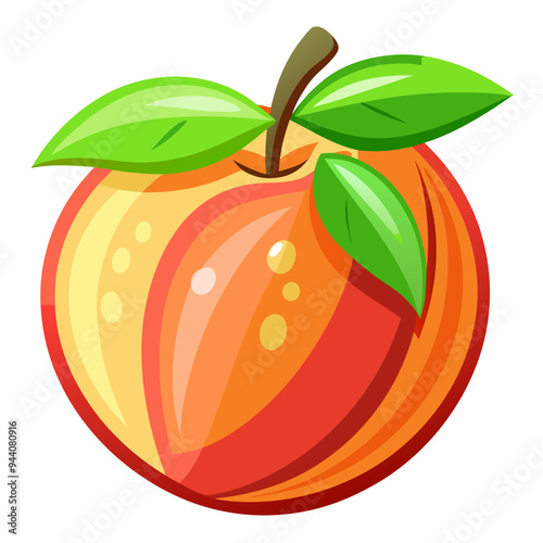 A Single Ripe Peach with Green Leaves