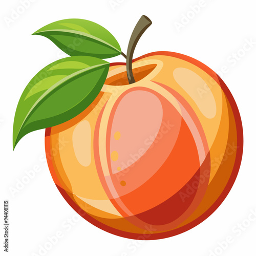 A Ripe Peach with Two Green Leaves