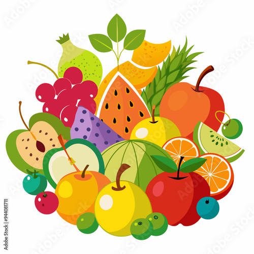 Colorful Fruit Arrangement with Watermelon, Apple, and Orange