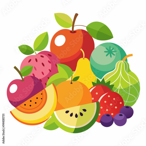 A Colorful Arrangement of Fresh Fruits and Berries