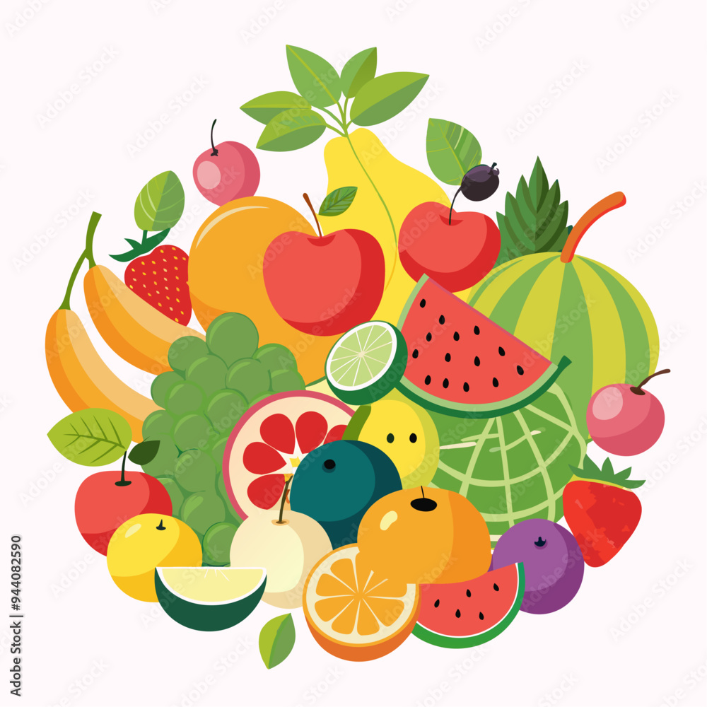 A Colorful Arrangement of Fresh Fruits and Berries A Colorful Arrangement of Fresh Fruits and Berries