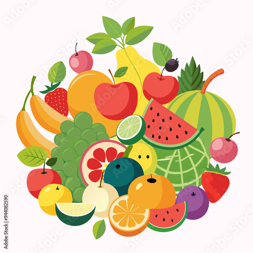 A Colorful Arrangement of Fresh Fruits and Berries